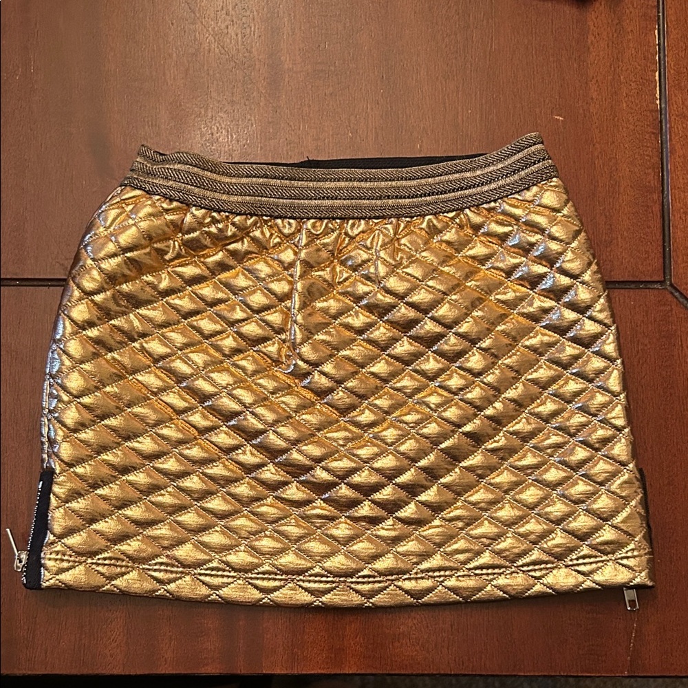 Truly Me Metallic Gold Diamond Quilted Mini Skirt